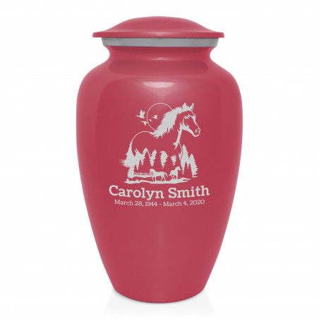 Horse Landscape Cremation Urn - Rose Pink