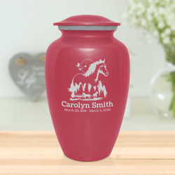 Horse Landscape Cremation Urn - Rose Pink