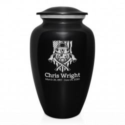 Patriotic Firefighter Cremation Urn - Jet Black