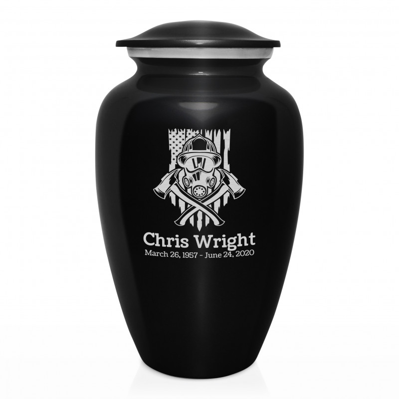 Patriotic Firefighter Cremation Urn - Jet Black
