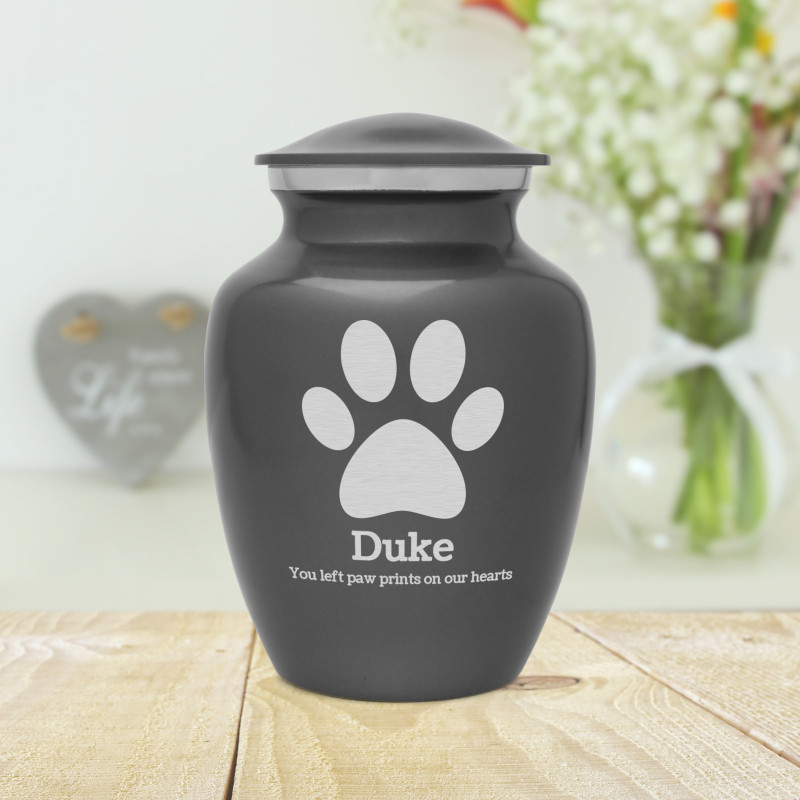 Small Paw Print Pet Cremation Urn - Gunmetal Gray