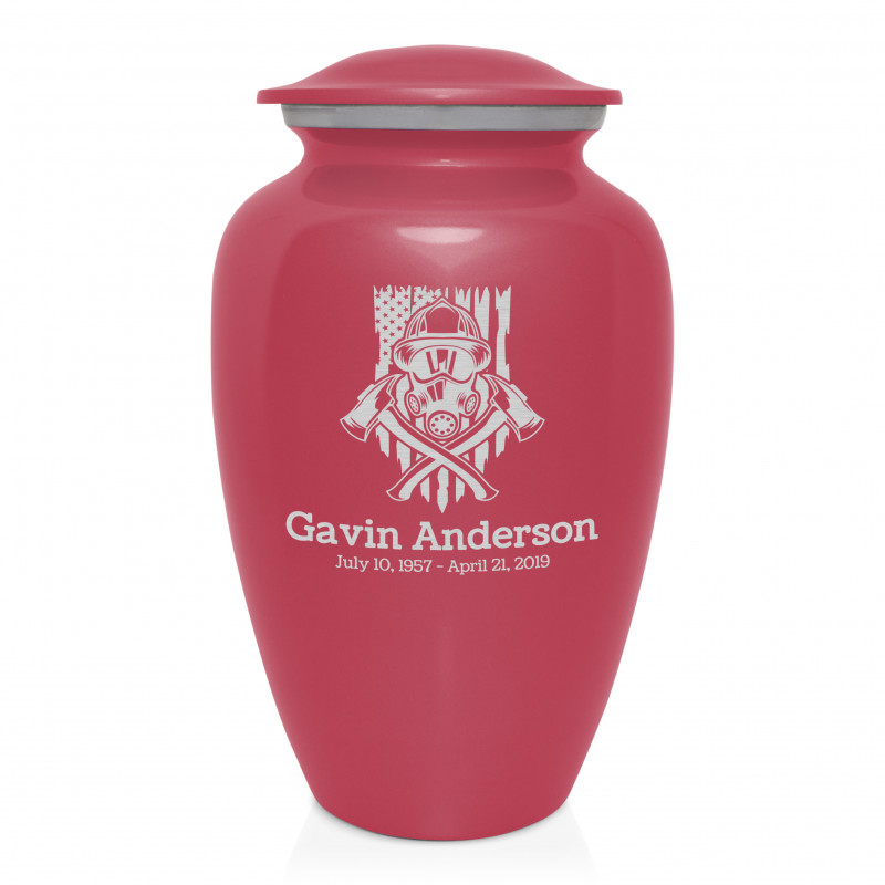 Patriotic Firefighter Cremation Urn - Rose Pink