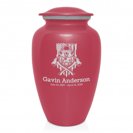 Patriotic Firefighter Cremation Urn - Rose Pink