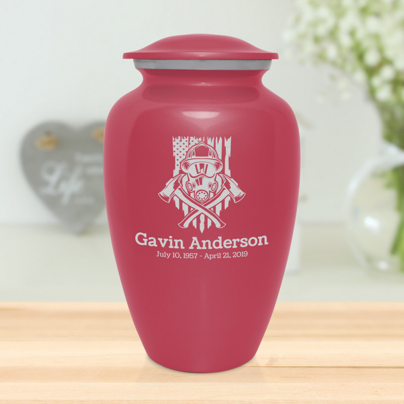 Patriotic Firefighter Cremation Urn - Rose Pink