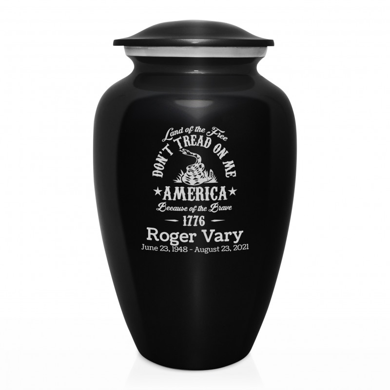Don't Tread On Me Cremation Urn - Jet Black