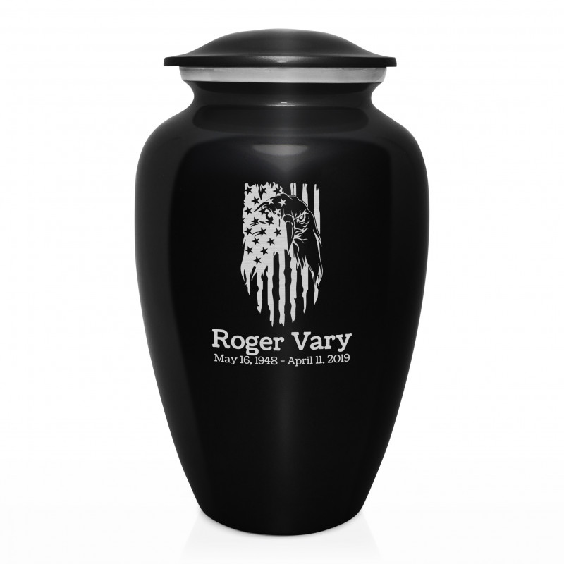 Patriotic Eagle Cremation Urn - Jet Black