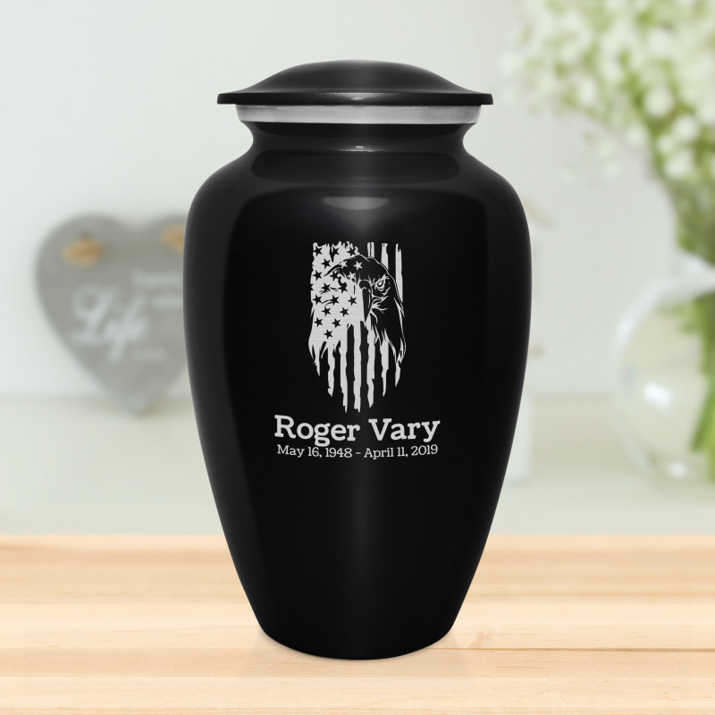 Patriotic Eagle Cremation Urn - Jet Black