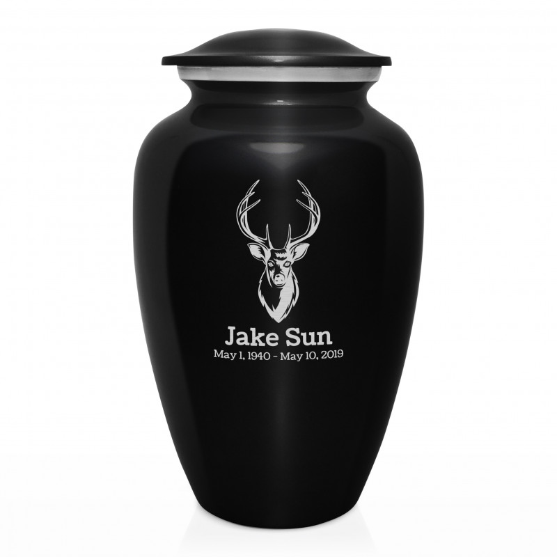 Deer Bust Cremation Urn - Jet Black