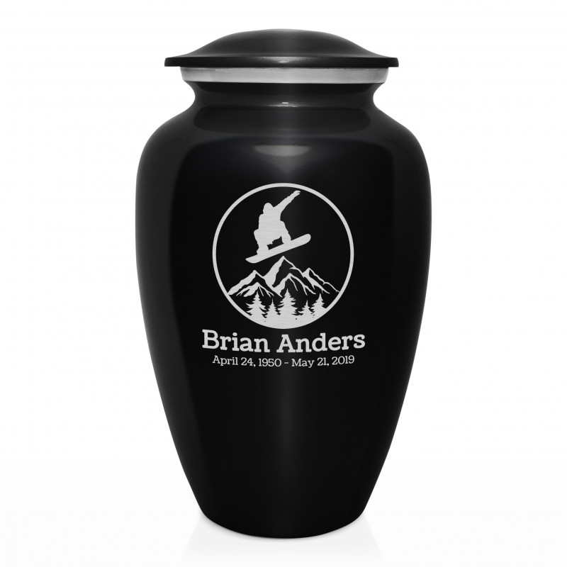 Snowboard Cremation Urn - Jet Black