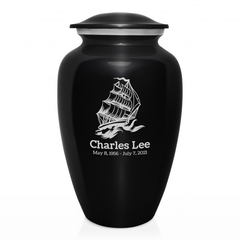 Sailing Ship Cremation Urn - Jet Black