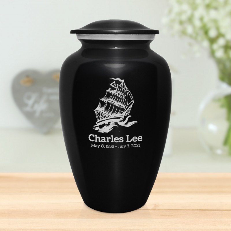Sailing Ship Cremation Urn - Jet Black