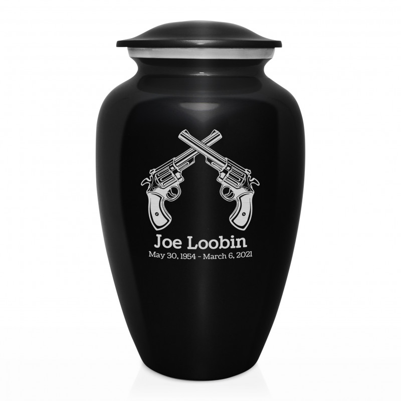 Revolver Pistol Cremation Urn - Jet Black