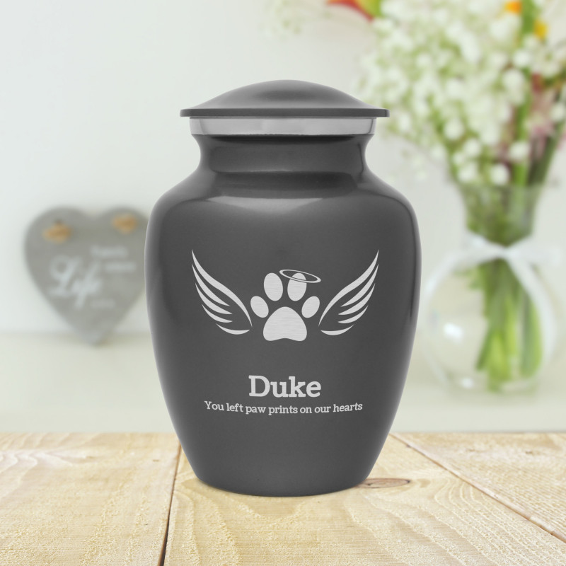 Small Angel Wings Pet Cremation Urn - Gunmetal Gray