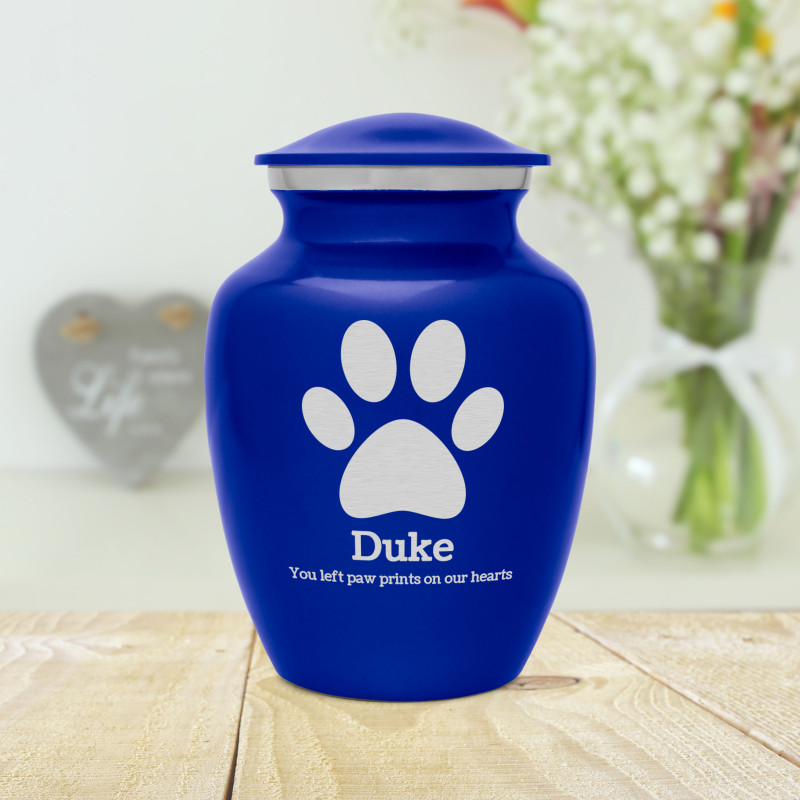 Small Paw Print Pet Cremation Urn - Midnight Blue