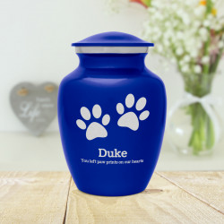 Small Pawprints Heart Pet Cremation Urn - Midnight Blue