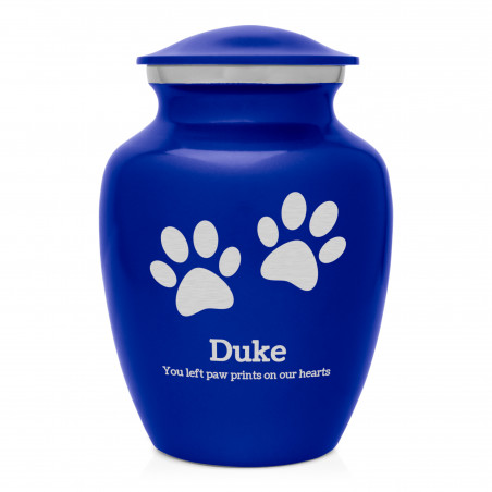 Small Pawprints Heart Pet Cremation Urn - Midnight Blue