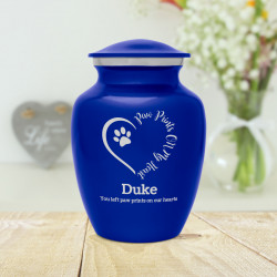 Small Paw Prints On My Heart Pet Cremation Urn - Midnight Blue