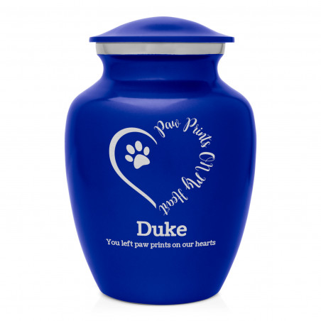 Small Paw Prints On My Heart Pet Cremation Urn - Midnight Blue