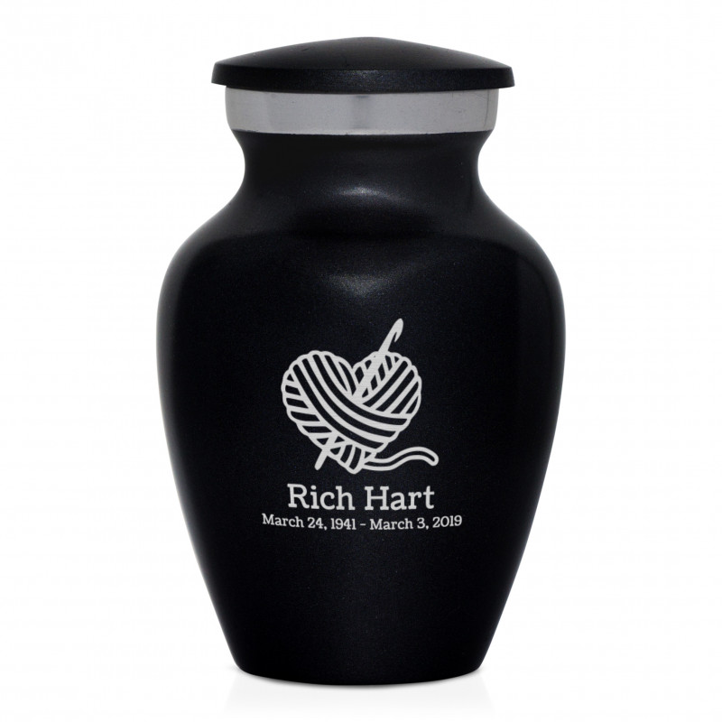 Crochet Heart Keepsake Urn - Jet Black