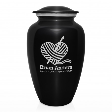 Crochet Heart Cremation Urn - Jet Black