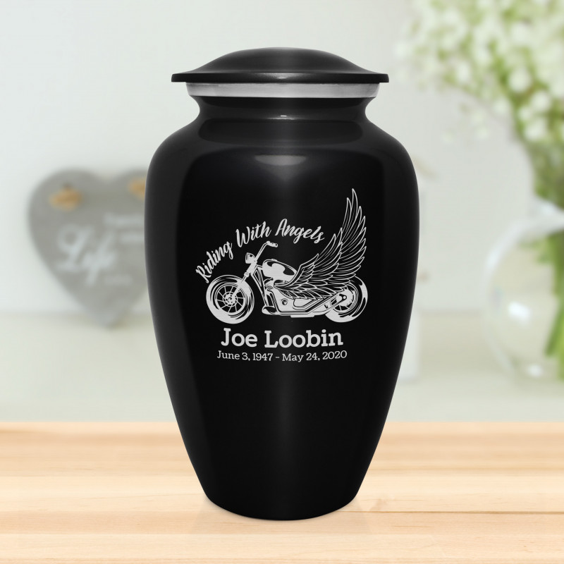 Riding with Angels Motorcycle Cremation Urn - Jet Black