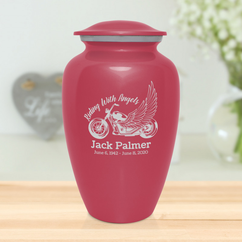 Riding with Angels Motorcycle Cremation Urn - Rose Pink