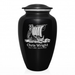 Viking Ship Cremation Urn - Jet Black