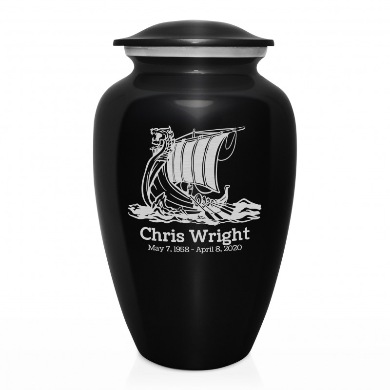 Viking Ship Cremation Urn - Jet Black
