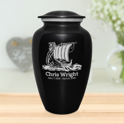 Viking Ship Cremation Urn - Jet Black