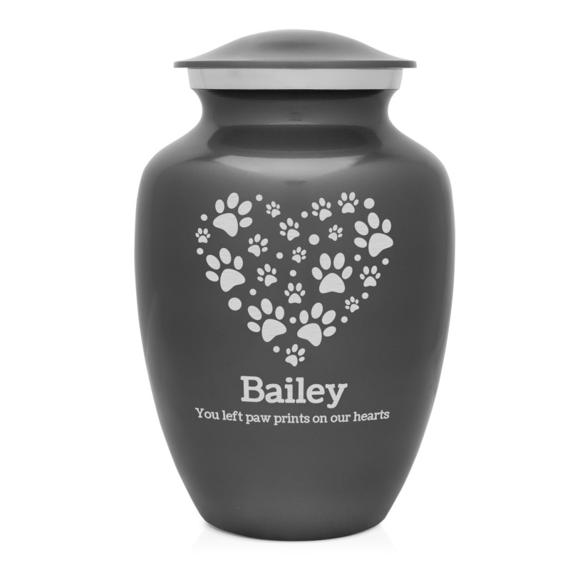 Large Pawprint Heart Pet Cremation Urn - Gunmetal Gray