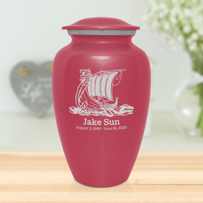 Viking Ship Cremation Urn - Rose Pink