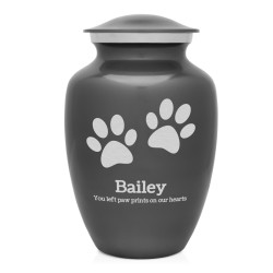 Large Pawprints Pet Cremation Urn - Gunmetal Gray