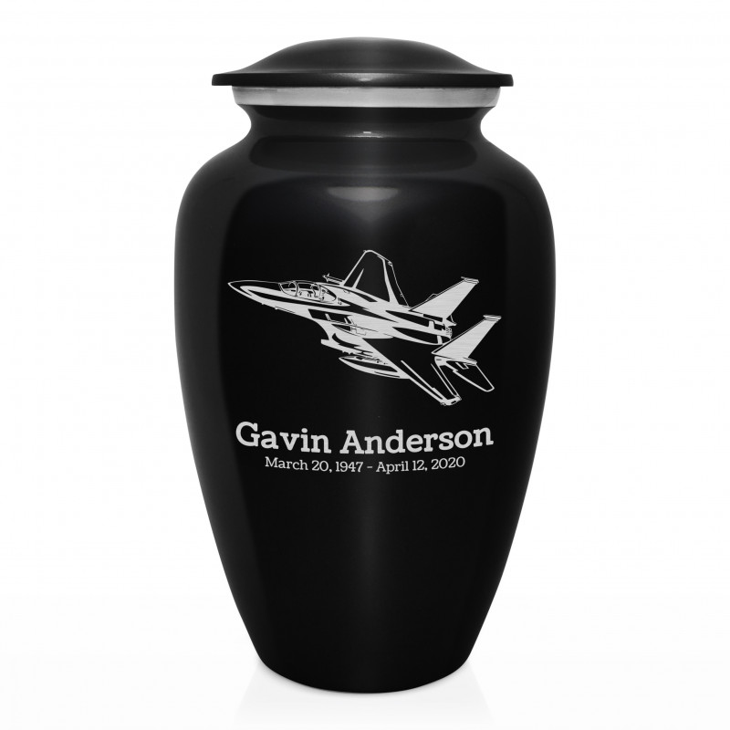 Fighter Jet Plane Cremation Urn - Jet Black