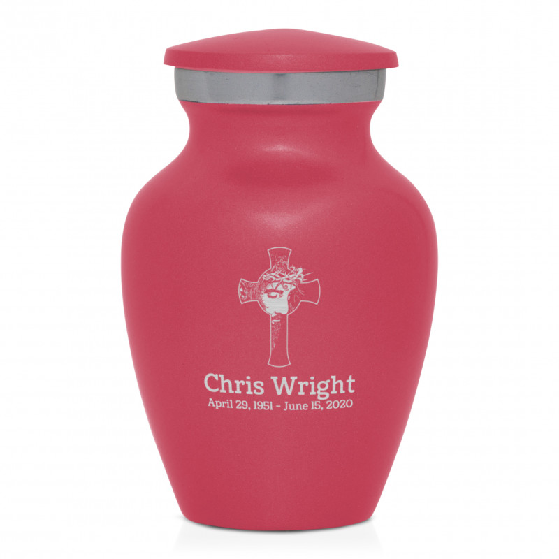 Jesus Crucifix Keepsake Urn - Rose Pink