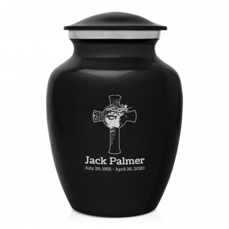 Jesus Crucifix Sharing Urn - Jet Black
