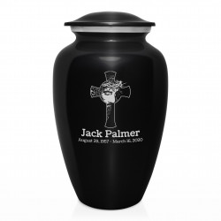 Jesus Crucifix Cremation Urn - Jet Black