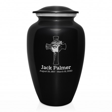 Jesus Crucifix Cremation Urn - Jet Black