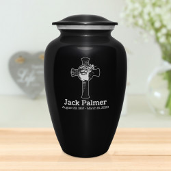 Jesus Crucifix Cremation Urn - Jet Black