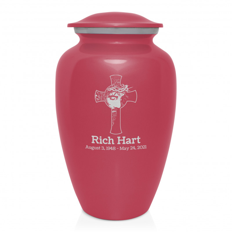 Jesus Crucifix Cremation Urn - Rose Pink