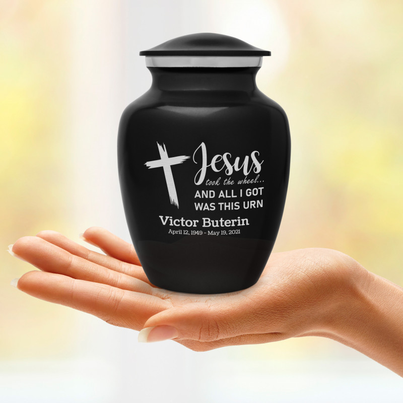 Jesus Took The Wheel Sharing Urn - Jet Black