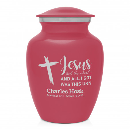 Jesus Took The Wheel Sharing Urn - Rose Pink