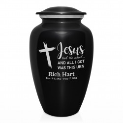 Jesus Took The Wheel Cremation Urn - Jet Black