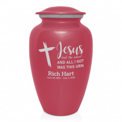 Jesus Took The Wheel Cremation Urn - Rose Pink
