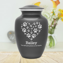Large Pawprint Heart Pet Cremation Urn - Gunmetal Gray
