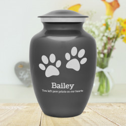 Large Pawprints Pet Cremation Urn - Gunmetal Gray