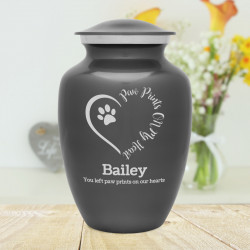 Large Paw Prints On My Heart Pet Cremation Urn - Gunmetal Gray
