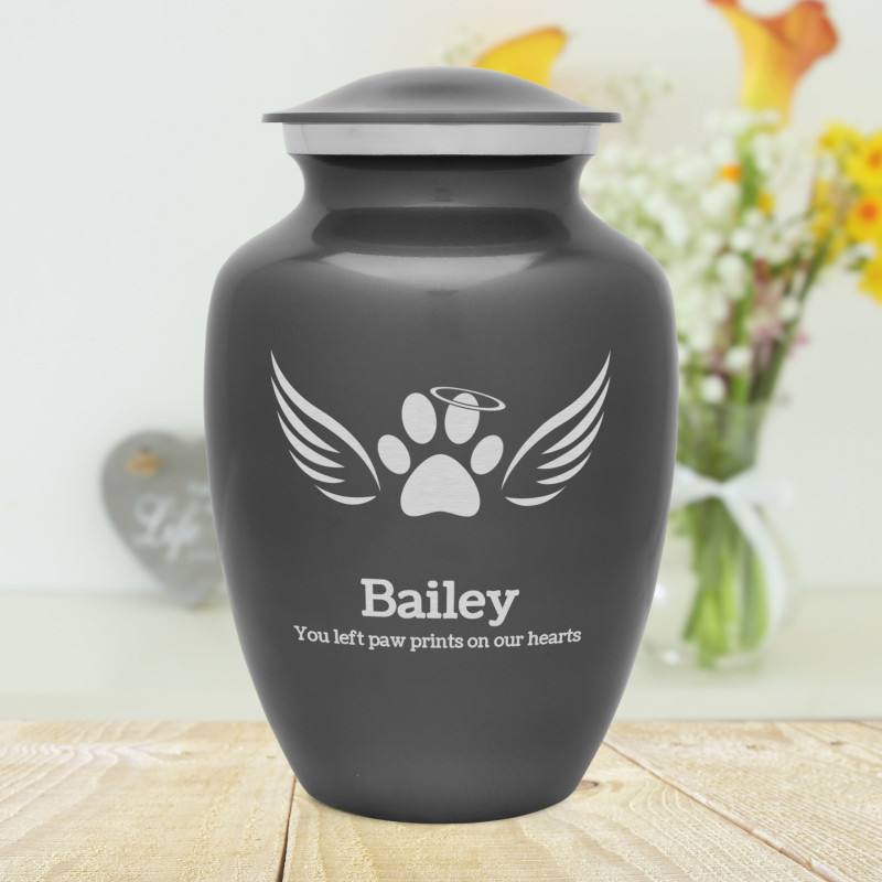 Large Angel Wings Pet Cremation Urn - Gunmetal Gray