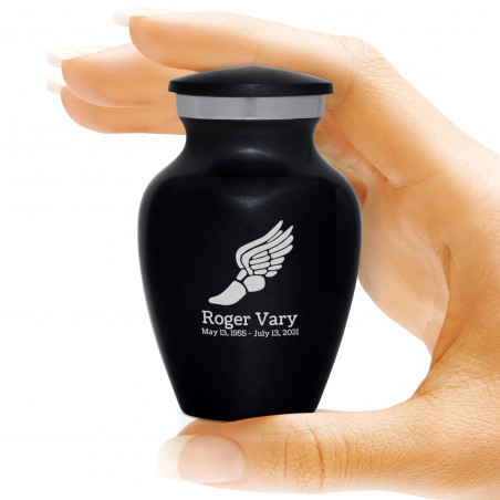 Winged Foot Running Keepsake Urn - Jet Black