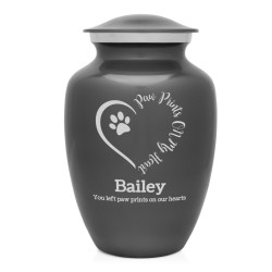 Large Paw Prints On My Heart Pet Cremation Urn - Gunmetal Gray