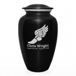 Winged Foot Running Cremation Urn - Jet Black